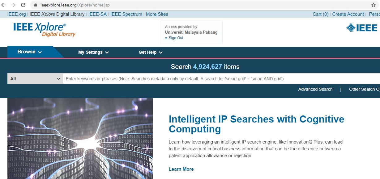 Screenshot of IEEE Xplore database