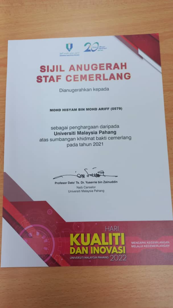 Excellence Service Award Certificate